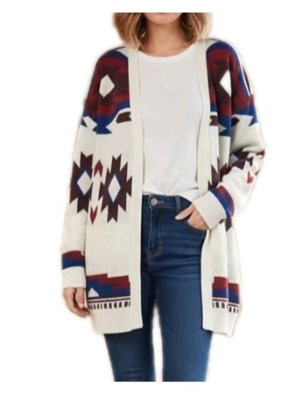 NWT - Lucky Brand Southwestern Cardigan Sweater Womens S Aztec Tofu Desert